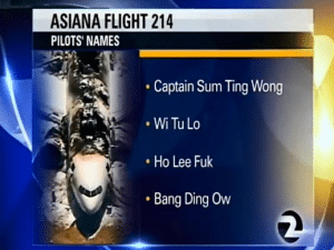 The fake, offensive names touted on the news report.