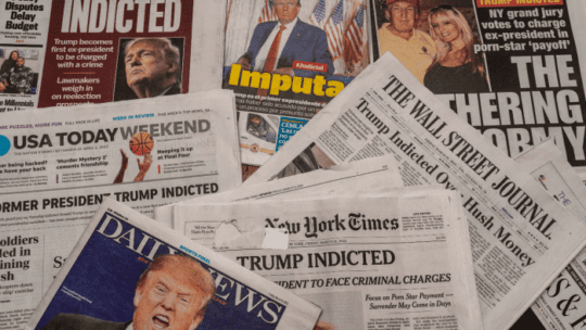 2023 Headlines of newspapers in New York report on the previous days announcement of former President Donald Trump being indicted