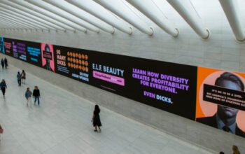 e.l.f. Beauty's Too Many Dicks campaign on display in New York City's financial district shows the lack of diversity on corporate boards.