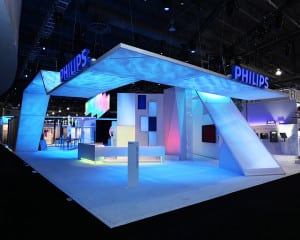 The Philips Lighting exhibit at LIGHTFAIR 2013. It was important that the exhibit focus on purpose marketing rather than on the products themselves. 
