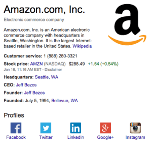 The Knowledge graph box now includes brands' social profile info.