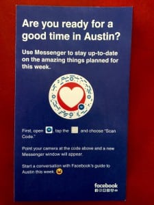 At SXSW, Caitlin Angeloff was prompted to start a conversation with Facebook’s guide to Austin using Facebook Messenger.