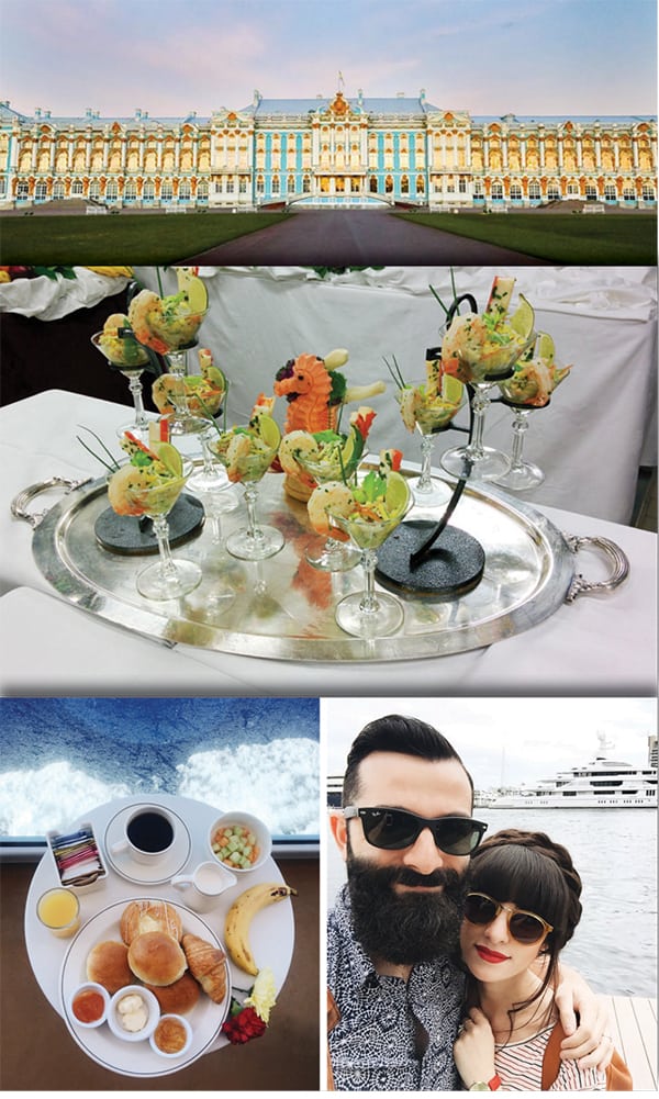 An Authentically Good Time: Influencer-created content from Princess Cruises. Top: Catherine’s Palace, St. Petersburg, Russia (Instagram of sweetcsdesigns); middle: ceviche and shrimp (itstartswithcoffee.com); bottom: food, deck life (newdarlings.com). These high-quality photos show why influencers need flexible schedules. Source: Princess Cruises