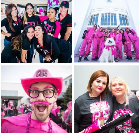 Teeing Off: A sampling of photos of T-Mobile employee advocates reinforces the lighter side of working at the company. T-Mobile found using shots from employees who are amateur photographers was a better fit than deploying employee-taken photos. Source: T-Mobile