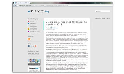 Blog - Kimco Realty Builds Industry Leadership in CSR through Corporate Blog