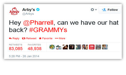 Twitter | Best Tweet Content: Arby's Restaurant Group, Inc.- Arby’s and Edelman Tip Their Hat to Millennials