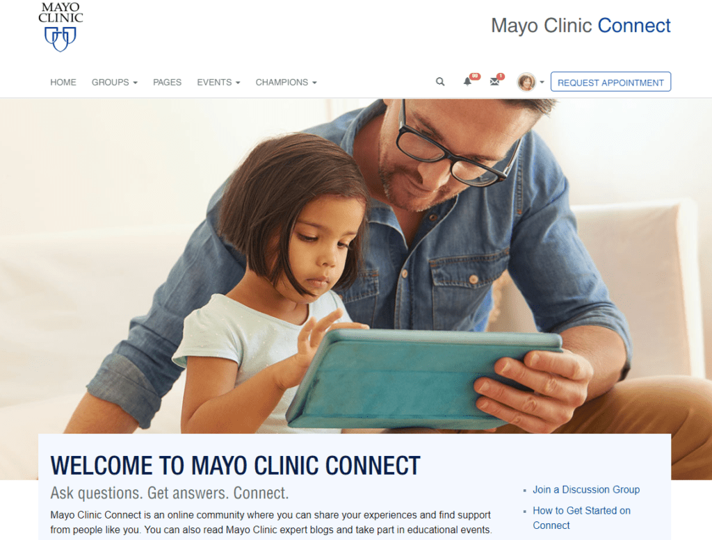 Mayo Clinic Connect homepage PRNEWS