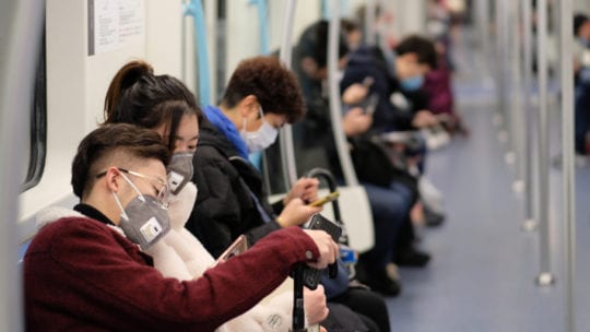 Wuhan subway with masks