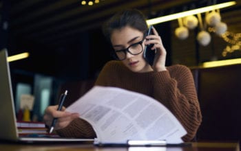 woman working on phone