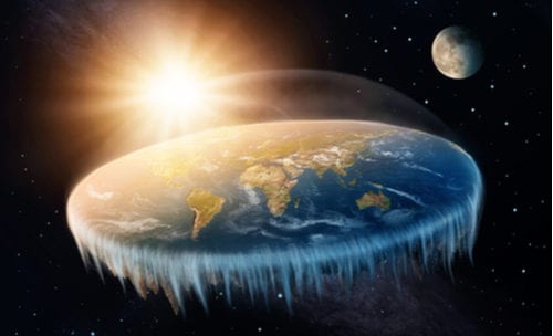 Flat Earth in space with sun and moon