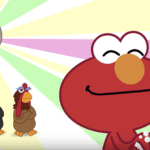 cartoon Elmo and disco ball