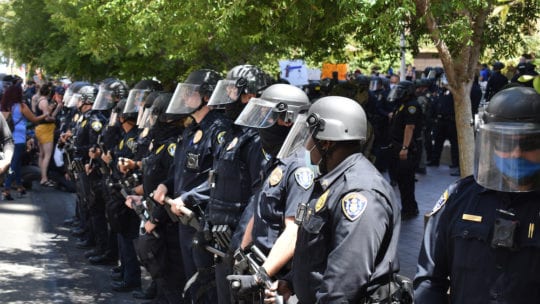 police in riot gear at BLM protest