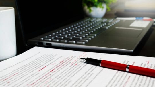 editing, red pen, laptop