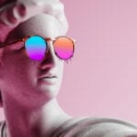 influencer concept, sunglasses on a trendy statue