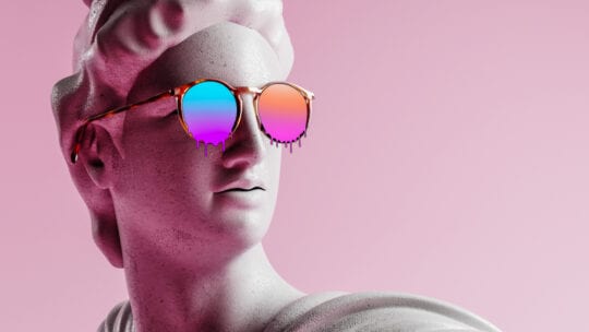 influencer concept, sunglasses on a trendy statue