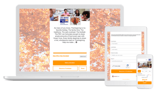 UnitedWay fundraising page on MobileCause