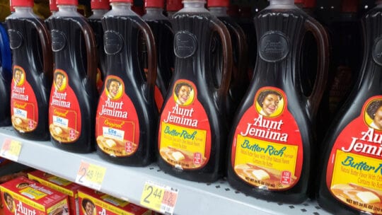 row of Aunt Jemima syrup
