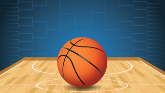 illustration of basketball on court