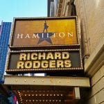 Kiosk outside of Hamilton the musical in New York City