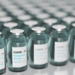 Covid vaccine dosage bottles lined up for those wishing to get the vaccine.