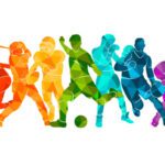 Football, basketball, hockey, box, baseball, tennis. Vector illustration colorful silhouettes athletes