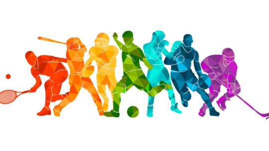 Football, basketball, hockey, box, baseball, tennis. Vector illustration colorful silhouettes athletes