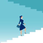 Vector of a businesswoman climbing up the stairs of success