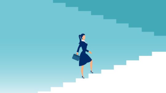 Vector of a businesswoman climbing up the stairs of success