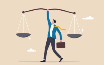 illustration of businessman leader lift balance ethical scale.