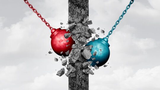 relationship barriers symbol with 3D illustration elements.