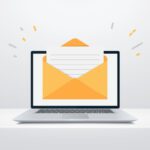 Laptop with envelope on computer screen. Email flat design vector illustration