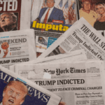2023 Headlines of newspapers in New York report on the previous days announcement of former President Donald Trump being indicted