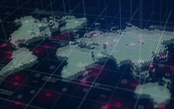 Digital World Map Hologram Blue Background