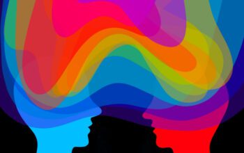 Graphic illustration dialogue between two people. Communication. Telepathy. Empathy.