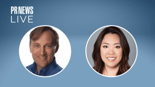 Ben Finzel and Laura Nguyen faces in 2 circles for a PRNEWS Live graphic