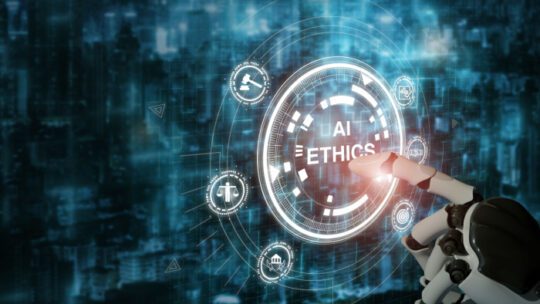 AI ethics or AI Law concept. Developing AI codes of ethics. Compliance, regulation, standard , business policy and responsibility for guarding against unintended bias in machine learning algorithms.