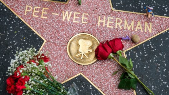 Pee Wee Herman star on Hollywood boulevard covered with roses