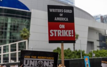 Los Angeles California 05 26 2023 Writers Guild of America Strike in Downtown Los Angeles - Picket Signs