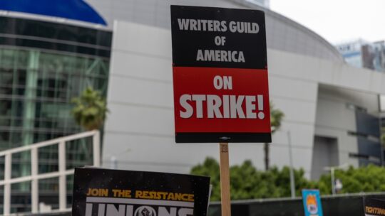 Los Angeles California 05 26 2023 Writers Guild of America Strike in Downtown Los Angeles - Picket Signs