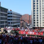 A Record Number of Fans Show their Support for The Kansas City Chiefs 2024 Superbowl Win at the Parade, near Grand Blvd and 8th Street.