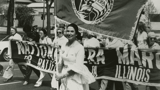 On Mother's Day in 1980, Rollins alumna and National Organization for Women (NOW) cofounder Muriel Fox participated in a march for the Equal Rights Amendment in Chicago, Illinois.