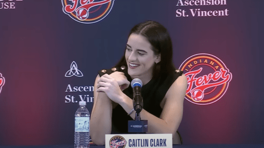 Caitlin Clark at her first Indiana Fever press conference gets an awkward question from a creepy reporter.