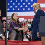 Battle Creek, Michigan / United States - December 18, 2019: President Trump with Republican National Convention Chair Ronna Romney McDaniel and Michigan Republican Party Cochair Terry Bowman