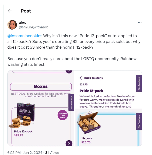 Insomnia Cookies advertises a Pride 12-pack of cookies and Twitter users are outraged