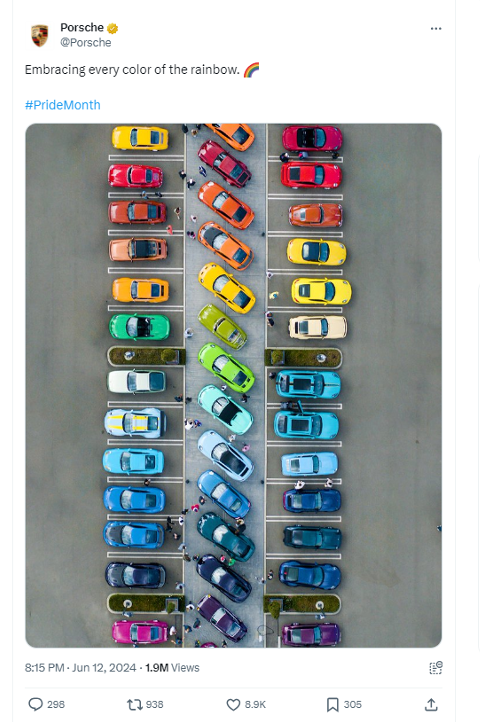 Porsche Pride Month ad includes cars in rainbow colors