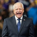 Governor of Minnesota Tim Walz has Big Dad Energy as he attends the rally in Liacouras Center at Temple University in Philadelphia, PA on August 6, 2024 as he was introduced by Vice President Kamala Harris as running mate