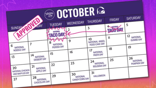 Taco Bell shows National Taco Day moving on a calendar graphic