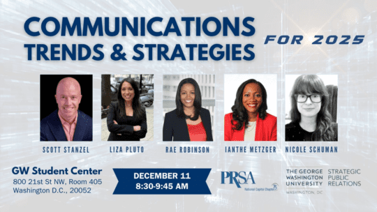PRSA panel on Communications Trends and Strategies for 2025 with five photos of the panelists