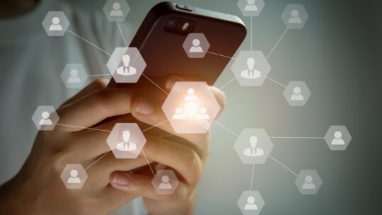 Human resources management concept, business internal and external communication via smartphones, business concept.