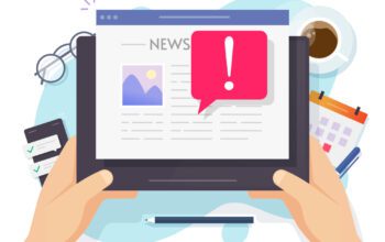 AI generated misinformation news online or important breaking news concept on daily digital tablet computer
